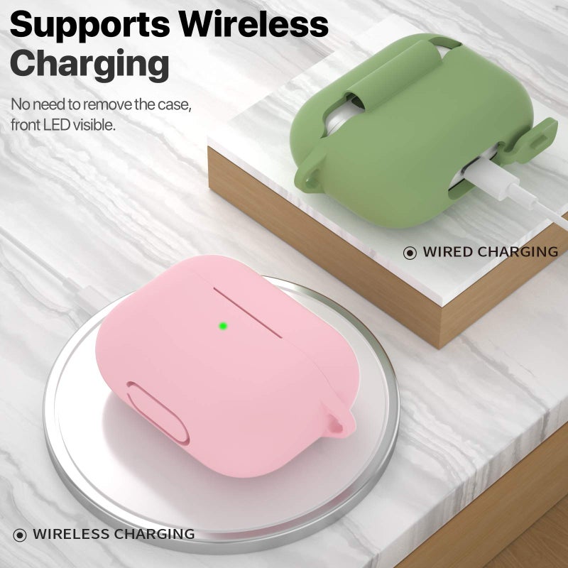 ATUAT for AirPods Pro 1st/2nd Generation Case Cover, Protective Silicone Skin Accessories with Keychain for Women Men for Apple AirPods Pro 2019/2022 Charging Case,Front LED Visible-Pink - Image 3